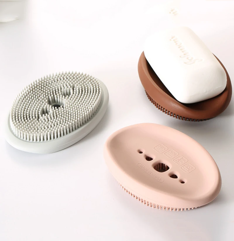 

Creativity Double-Sided Silicone Soap Holder Box Flexible Multifunctional Bathroom Kitchen Dish Cleaning Brush Soap Storage Box