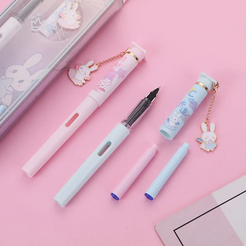 

Creative cartoon rabbit replaceable ink pen Student writing practice calligraphy pose pen cute fountain pen set