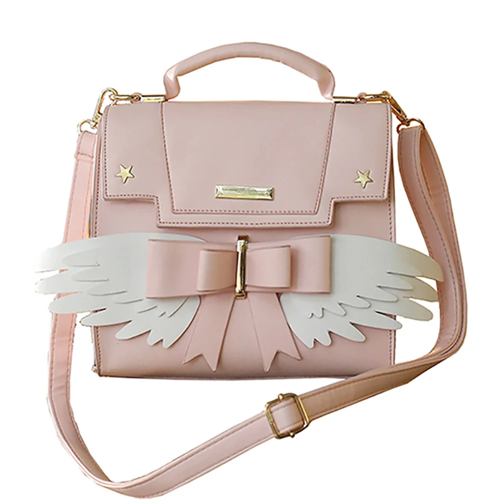 

New Lolita Wings Bow Design Shoulder Crossbody Bag for Women 2021 Pink Purses and Handbags Female Bat Bag Ladies Leather Flaps