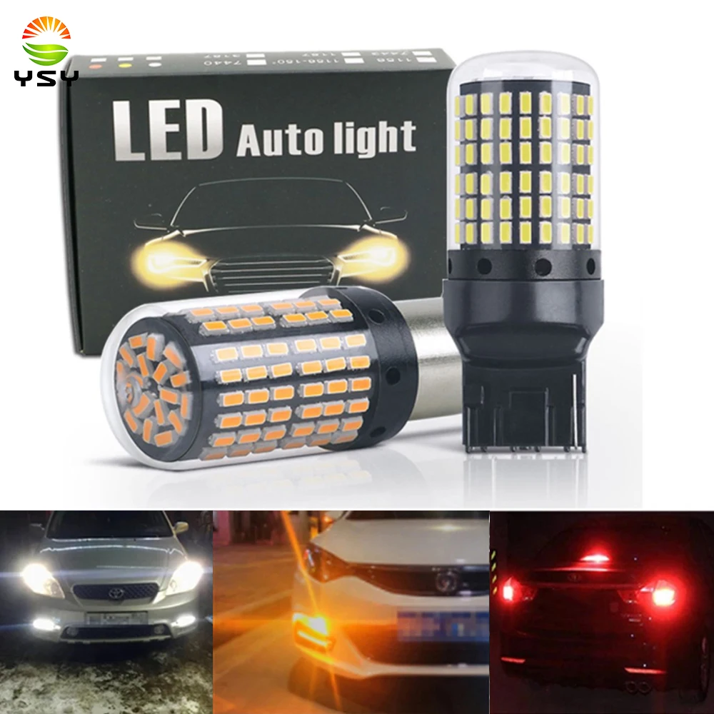 YSY 2X 1156 BA15S P21w BAU15S PY21w T20 7440 W21W светодиодный ные лампы 3014 144 SMD без ошибок автомобиль