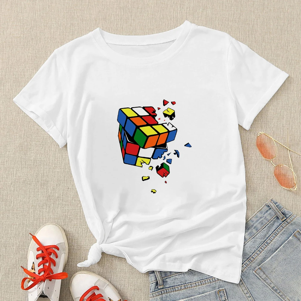 

Hipster Cool Rubik's Cube Printed Tops Women Tees Summer 2021 Harajuku Punk Clothing Fashion Ropa Tumblr Mujer O-neck T-shirts
