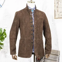 designer satisfied worksuede goatskin suit collar buttons mens goat suede genuine leather clothes