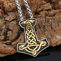 viking stainless steel thors hammer pendant necklace nordic irish knot dragon pattern accessory viking rune jewelry