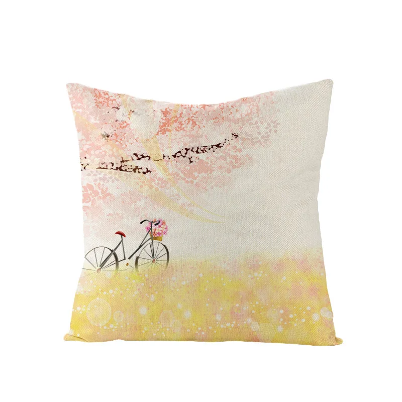 

Flower Bicycle Linen Pillow Cover Custom Logo 45x45 Cushion Cover Soft Offce Sofa Pillow Case Home Decorative Throw Pillows