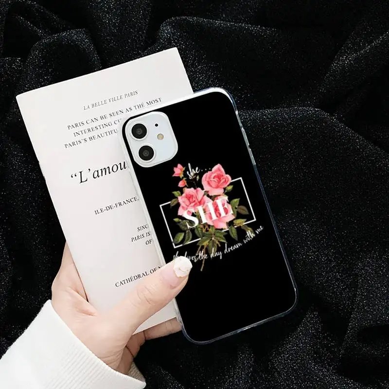 

After-sales process flower text Phone Case Transparent for iPhone 6 7 8 11 12 s mini pro X XS XR MAX Plus cover funda shell