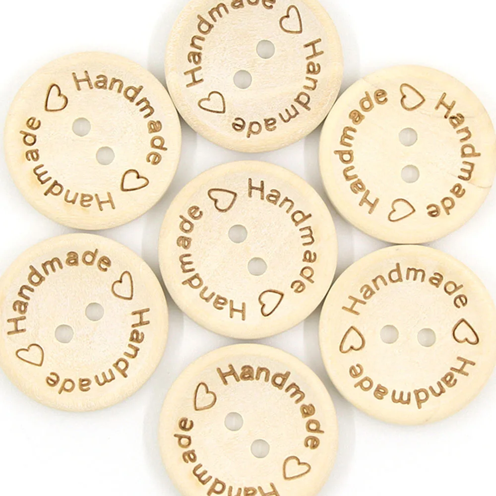 Круглые деревянные пуговицы натурального цвета ручной работы с 2 отверстиями