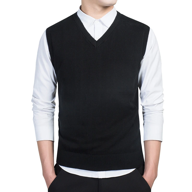 Cotton Pullovers Vest Mens Sweater Autumn V Neck Slim Sweaters Vest Men's Warm Sleeveless Sweater Slim Style Casual M-3xl