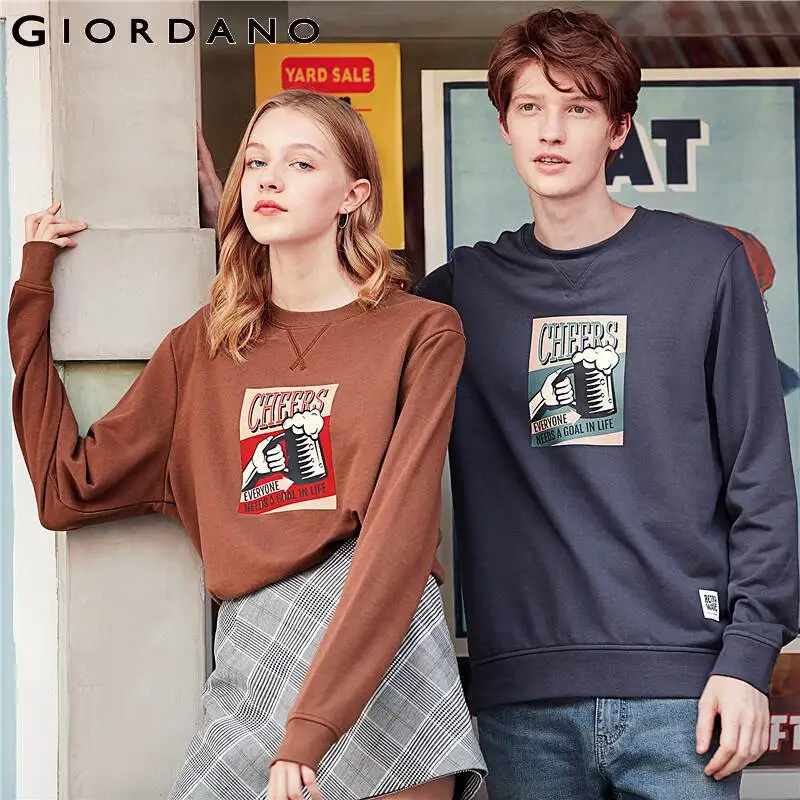 Свитшот Giordano мужской с графическим принтом эластичный мягкий пуловер круглым