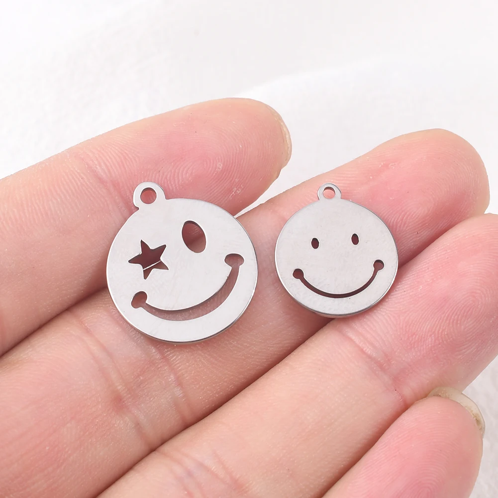 

10Pcs/Lot 304 Stainless Steel Smile Face Charms for Jewelry Making Supplies Bracelet Necklace Pendant Craft DIY Accessories