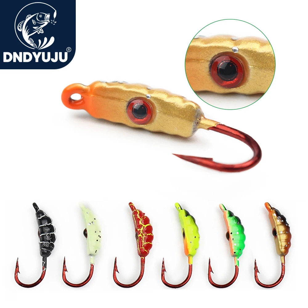 

DNDYUJU 4pcs/lot 23mm/1.5g Winter Fishing Gear Bionic Maggot Worm Metal Bait 6Color Mini Metal Lead Ice Fishing Hook