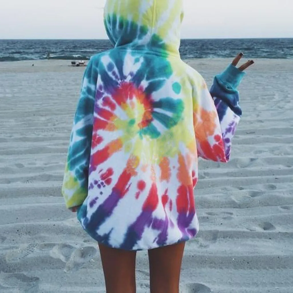 Women Loose Tie-dye Printed Hoodies Pullover Casual Long Sleeve Sweatshirts Tops Las Mujeres Sweetshirts Спортивный Костюм Женск
