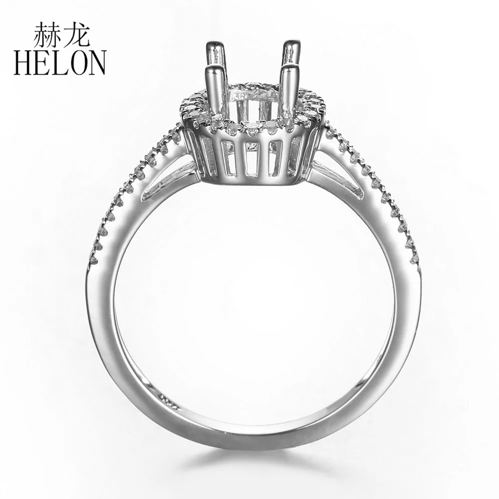 

HELON 6mm Round Solid 14k White Gold Pave Real Natural Diamonds Semi Mount Engagement Wedding Ring For Women Jewelry Best Gift