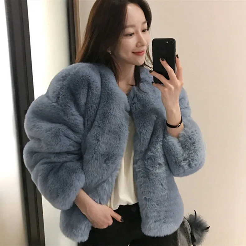 

Korean version of fur coat autumn and winter new rex rabbit fur short hair sweater thickening ladies small windbreaker women thi
