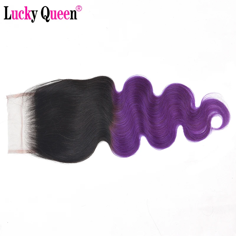 

Ombre Purple Colored Body Wave 4*4 Lace Closure Lucky Queen Brazilian Body Wave 100% Human Hair 4x4 Lace Closure