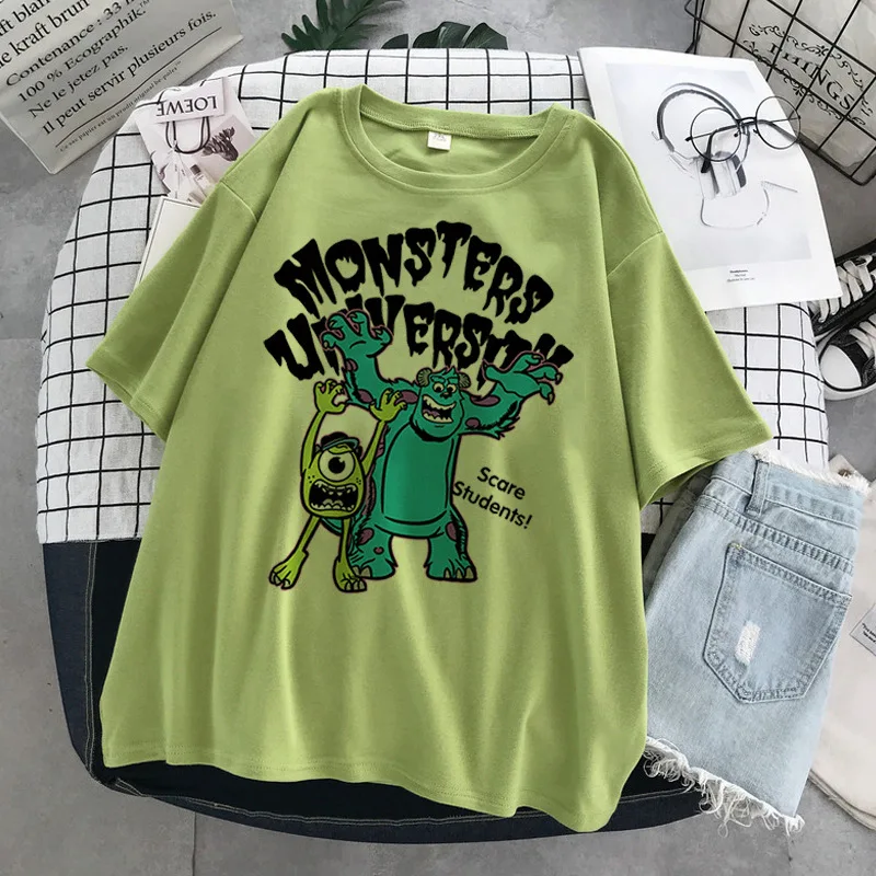 

Disney Cartoon Big Eye Monster University Toy Story Printed Short Sleeve Men's and Women's T-shirt Black Loose Couple Wear