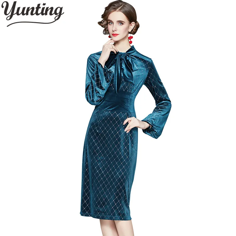 

Spring Dress Women Casual Dresses Lantern Sleeve Vintage Velvet Dress Sexy Party Dress Vestidos