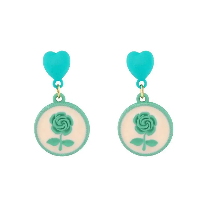 

2021 New Trend Summer Simple Fruit Green Flower Round Geometric Drop Earrings Ear Jewelry For Women Clip Earring No Pierced