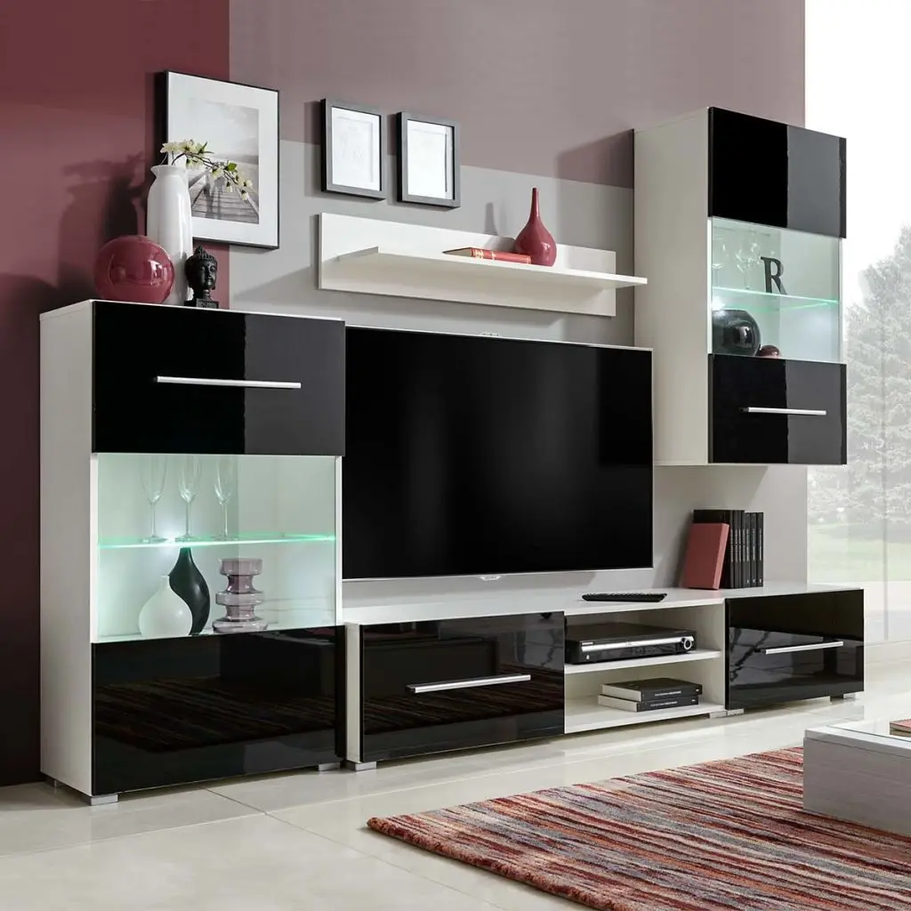 Günstig VidaXL Meuble TV Wandbild 5 Pièces Avec éclairage LED Noir