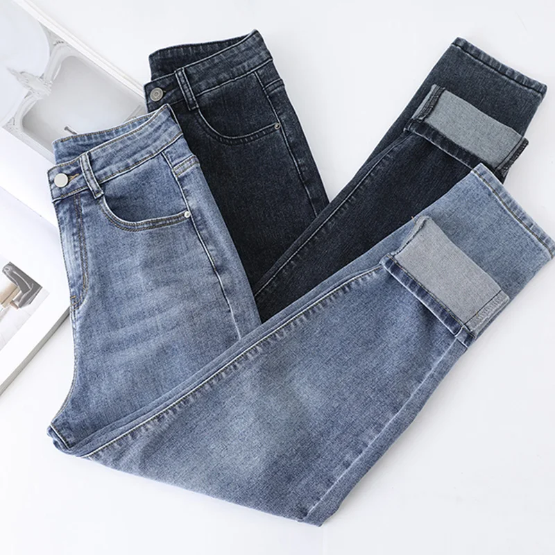 

Smoke Tube Jeans for Women Spring and Autumn 2021 New Korean Style High Waist Slimming Cropped Pants Casual All-Matching Harem