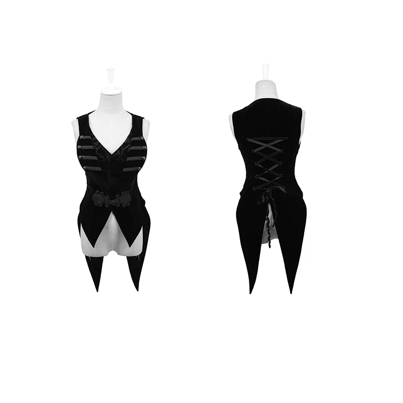 Панк рейв Готический женский бандажный ласточкин хвост жилет черный хлопок