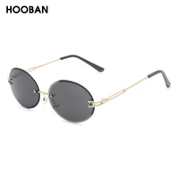 hooban classic oval women sunglasses men fashion round rimless sun glasses female vintage ocean color outdoor eyeglasses uv400