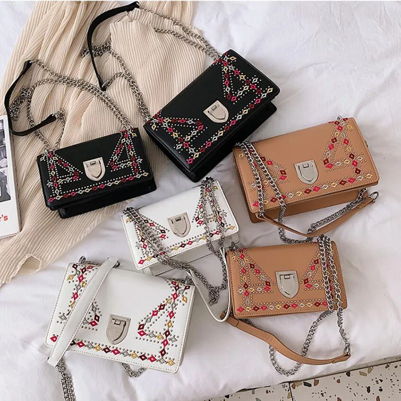 2019 new vintage embroidery women handbags crossbody shoulder bags small flap ladies hand pu leather luxury dames tassen | Багаж и сумки