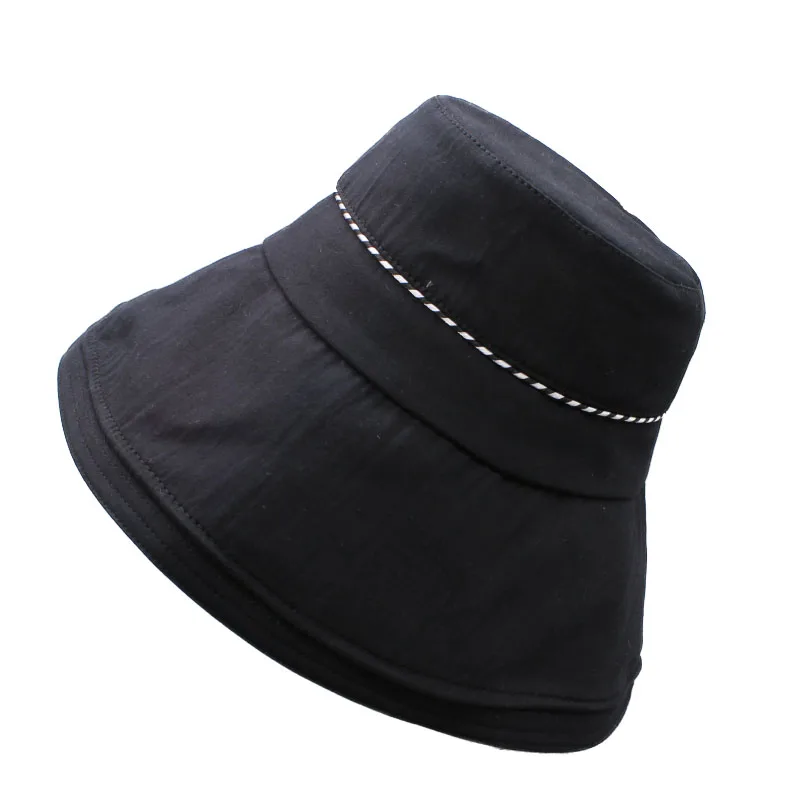 

Fashion Solid Cotton Wide Brim Women Sun Hat Breathable Summer Hat Packable Flat Top Bucket Hat Lady Anti UV Fishing Hats