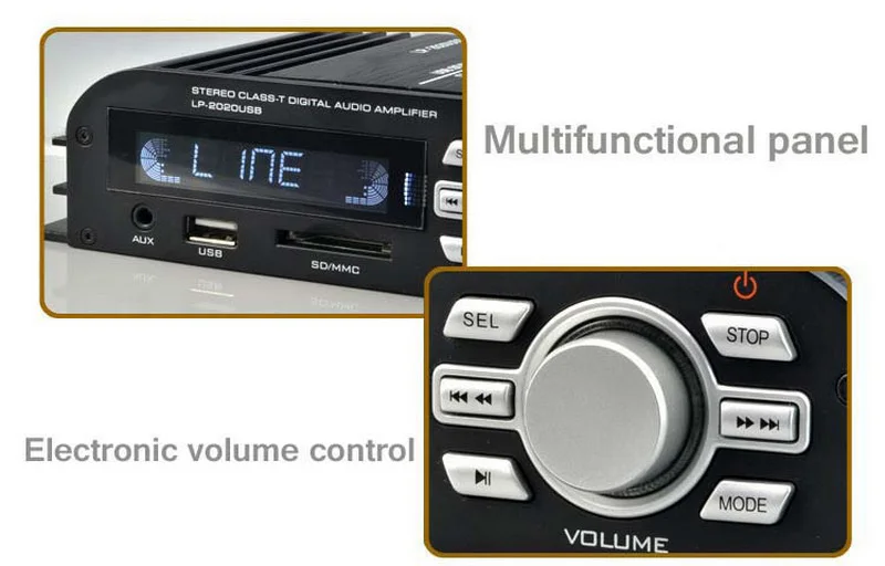Автомобильный усилитель, цифровой ЖК-дисплей, AUX/USB/AD/MMC, поддерживаемый дистанционный разъем 3,5 мм