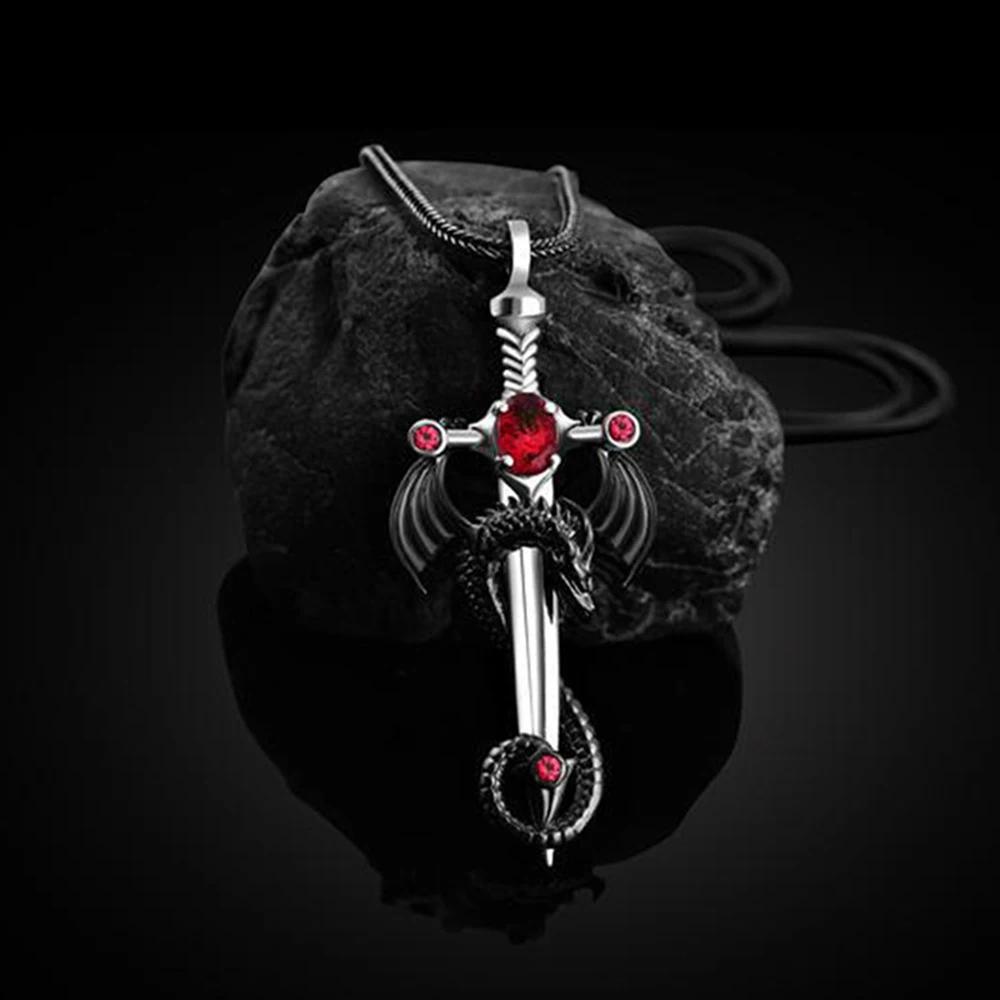 

Ethnic style hip-hop wild retro dragon sword titanium steel alloy pendant necklace men's long sweater chain necklace