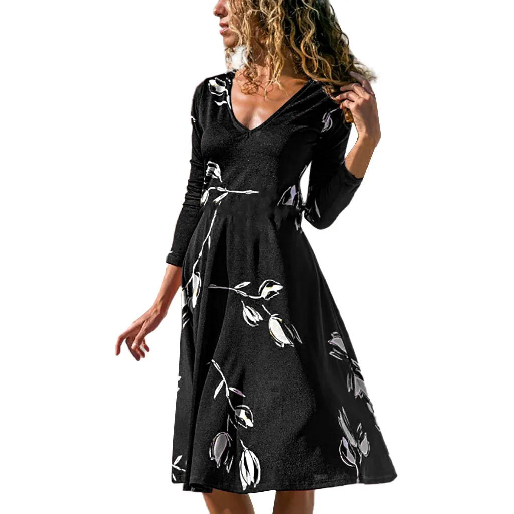 2019 весенне-осеннее Новое Женское женское Свободное платье с длинным рукавом и