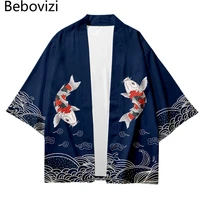 japanese blue kimono plus size carp chinese style fashion beach mujer robe cardigan men shirts yukata haori womens clothing