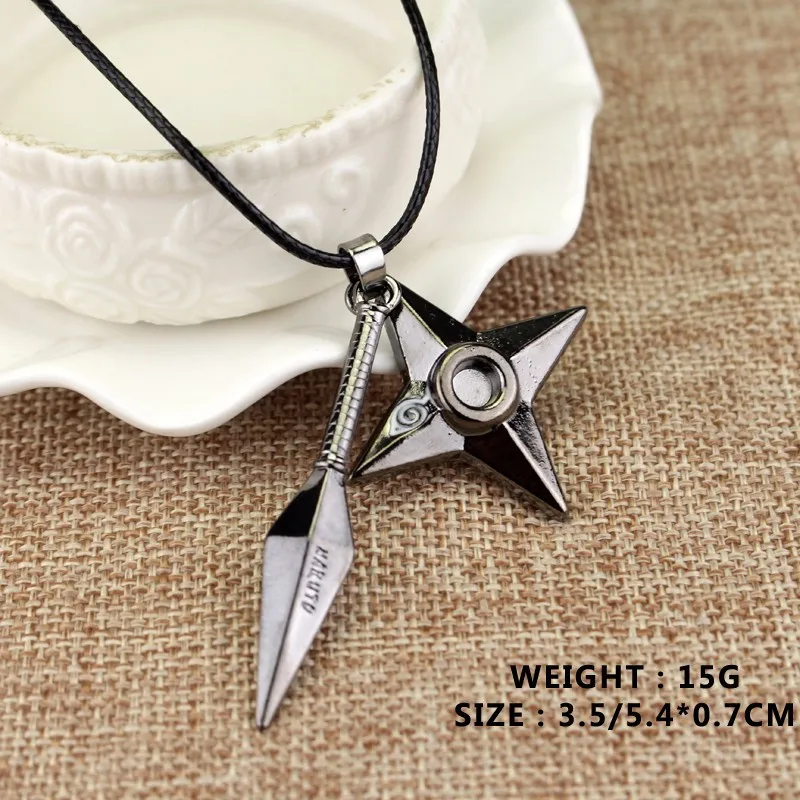 

ZXMJ Japan Anime Naruto Ninja Shuriken Darts Pendant Necklaces Cosplay Konoha Uzumaki Naruto metal Leather Rope for Jewelry gift