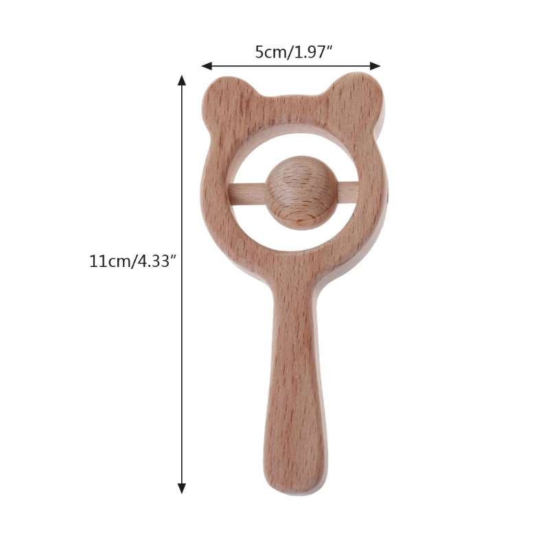 

Baby Beech Wood Bear Teething Ring Baby Rattles Teether Play Gym Montessori Toys