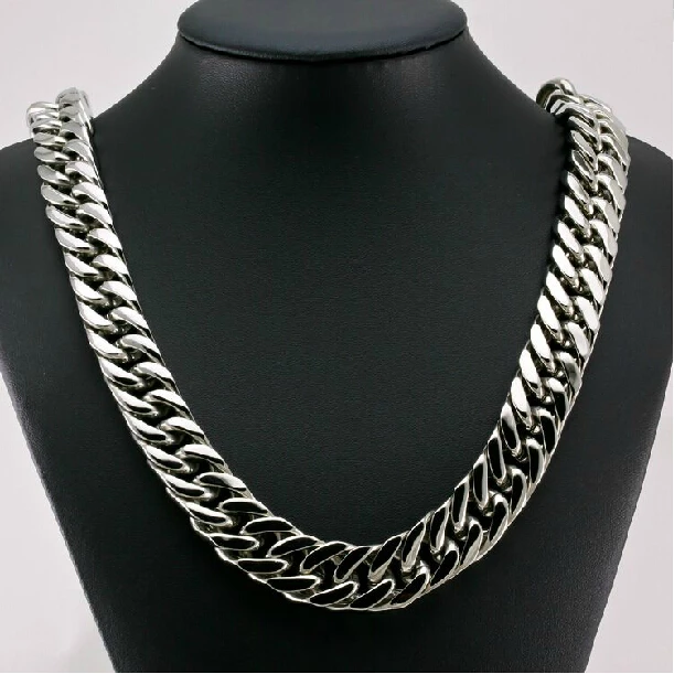 

High Quality 17mm Silver Color Stainless Steel Men's Chain Necklace Or Bracelet Heavy Huge Jewelry Curb Cuban Chain 7"-40" Gift