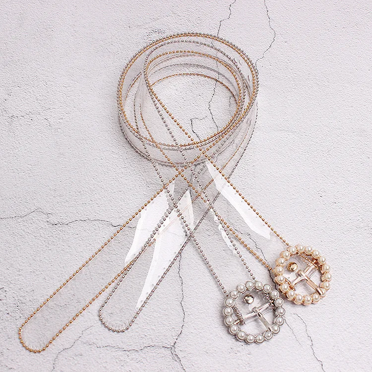 Ремень женский прозрачный с белым жемчугом 2021 | Аксессуары для одежды