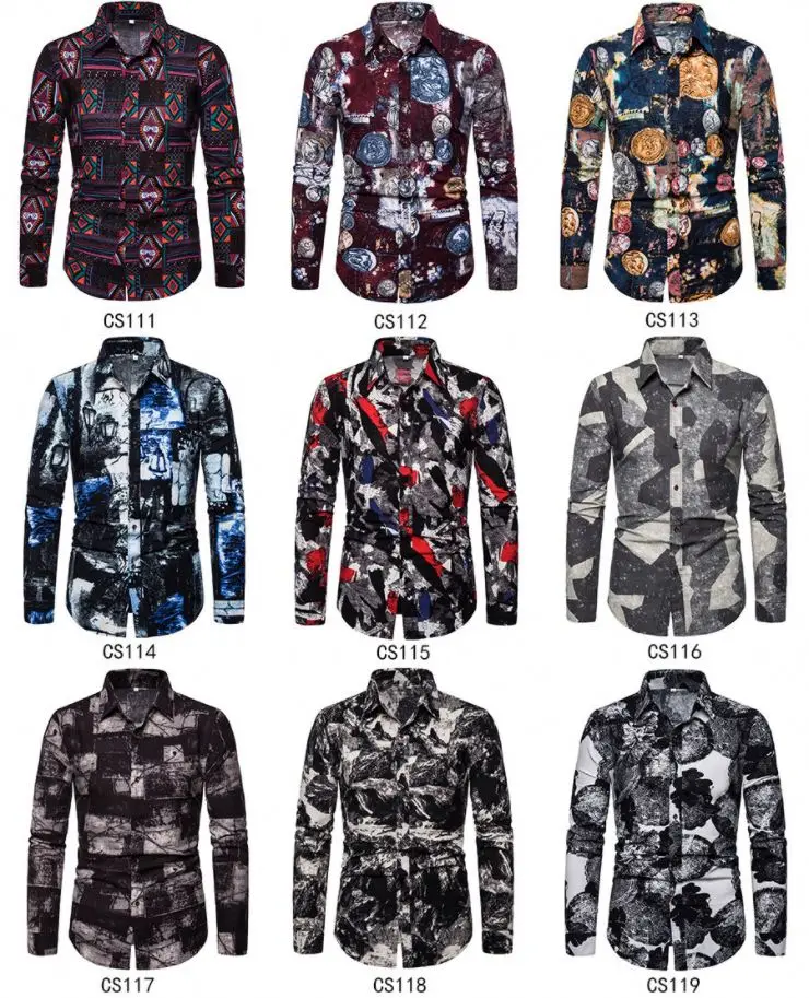 

Latest Men's Clothing Wholesale Casual Multi-color Ethnic Style Printed Floral Slim Fit Long Sleeve Plus Size Men's Casual Shirt