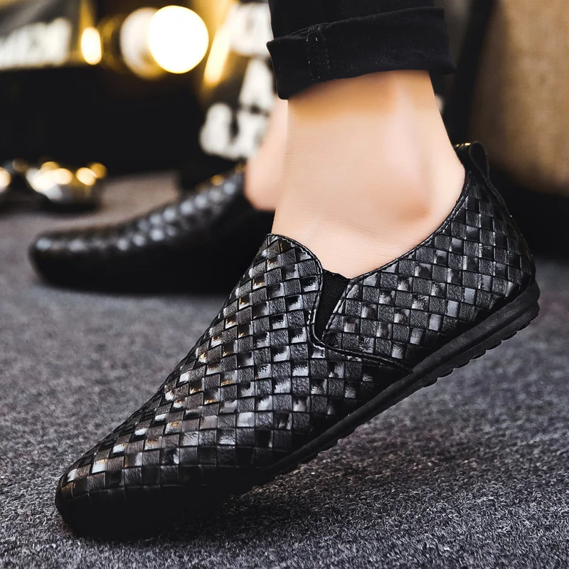 

Leather Shose Men Casual boat walking Shoes Summer Male Breathable Resistant Empty Soft Background Lattice Loafers Checkered