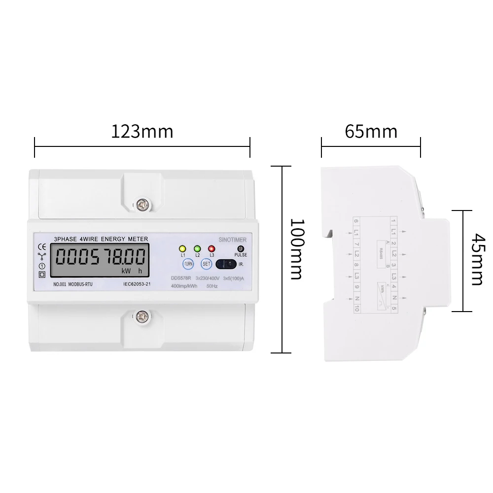 DDS578R 380 В 3 фазы ваттметр Потребляемая мощность Метр Modbus счетчик энергии RS485 100A lcd цифровой 7P din-рейка смарт-кВтч метр