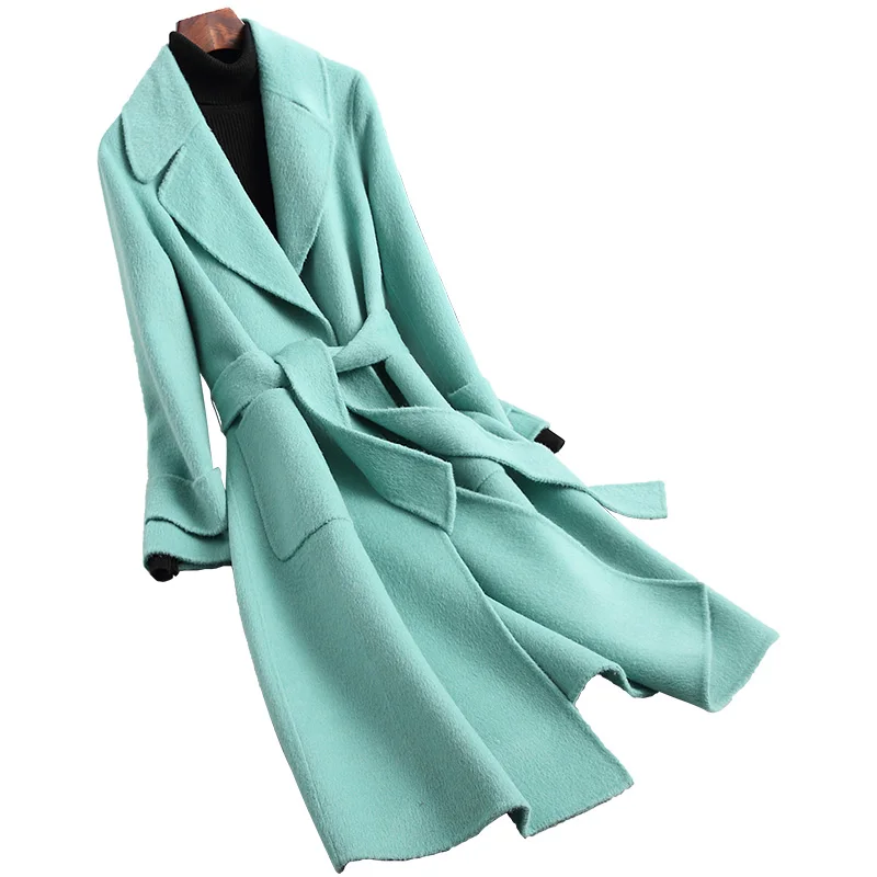 

Wool Blend Fur Coat Winter Women X-Long Outerwear Overcoat LF2116
