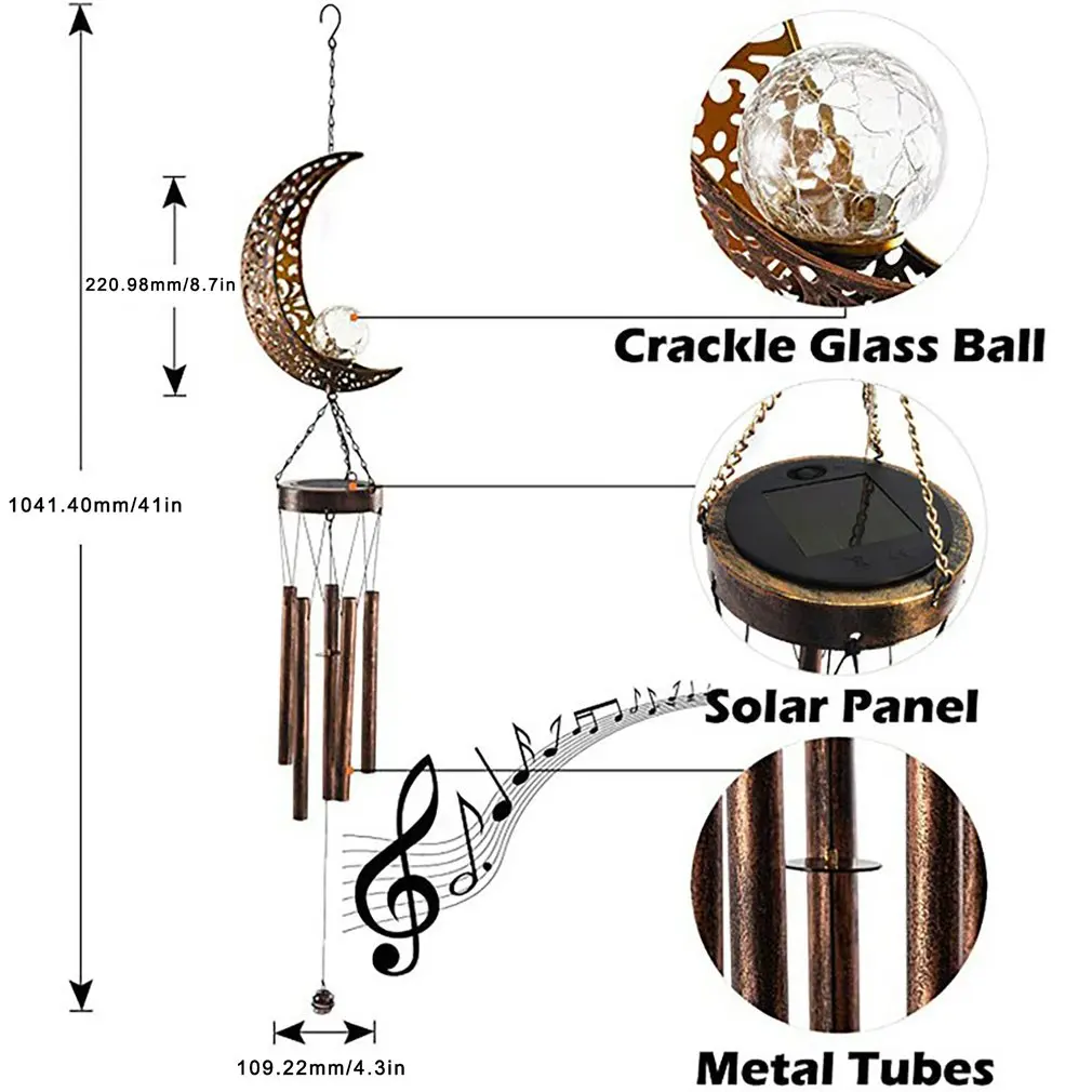 

Solar Garden Light Wrought Iron Hollow Solar Sun Moon Wind Chime Pendant Outdoor Landscape Decoration Energy Saving Unique Gifts