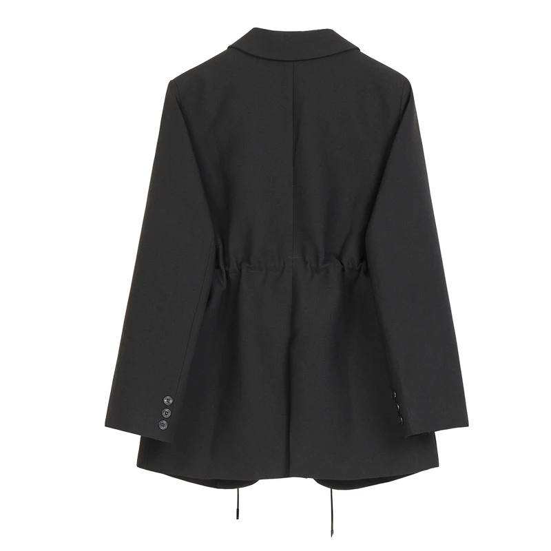 Vintage Patchwork Jackets Casual Suit Coats Women Korean Fashion Loose Long Sleeve Blazer Pocket Ladies Lace up Black Suit Coats