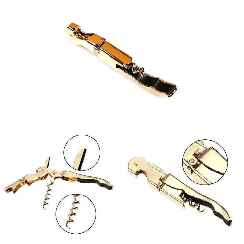 Многофункциональный штопор с золотым покрытием двумя петлями для официантов