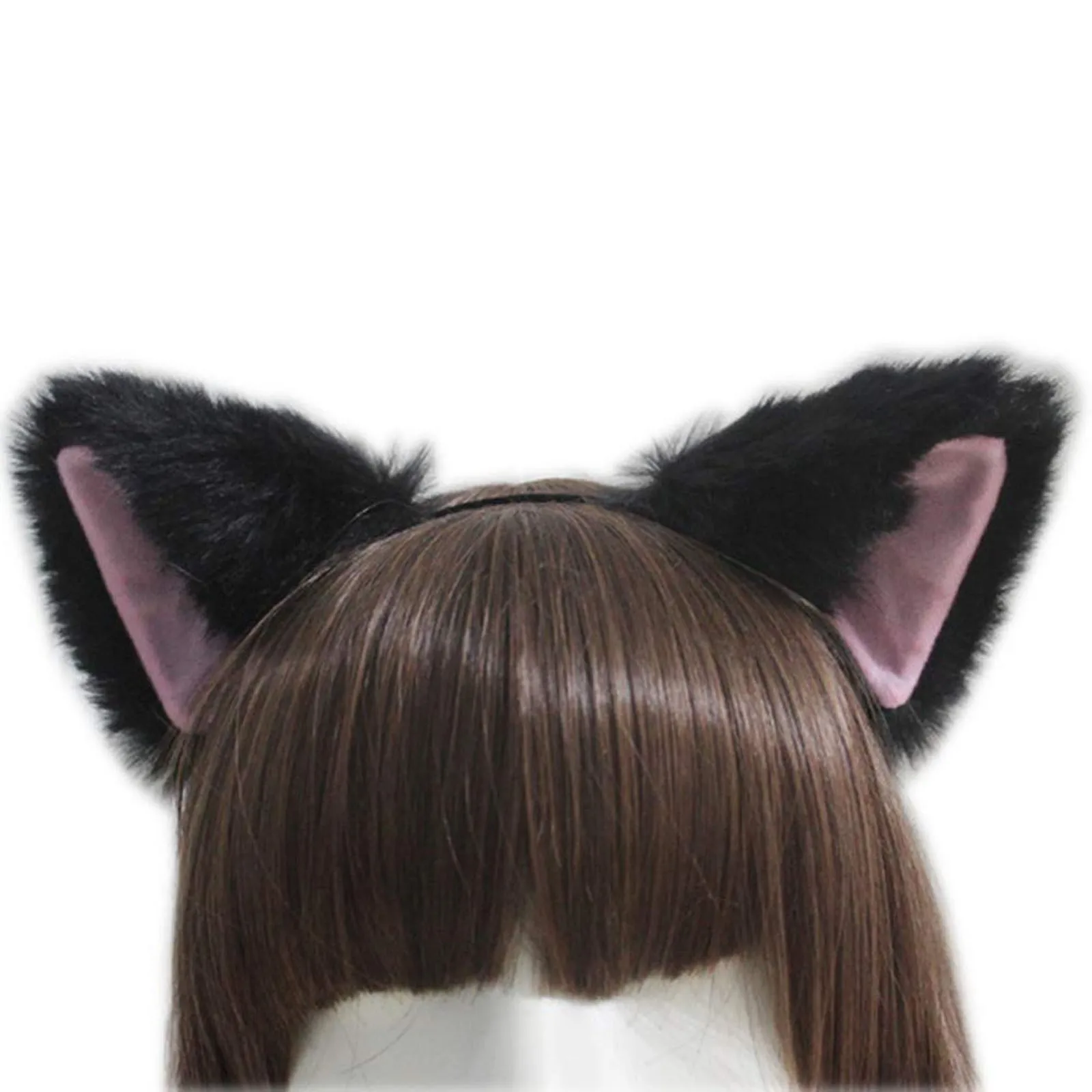 

Cat Long Ears Headband Cute Cosplay Props Black Fluff With Pink Inside Girls Hair Accessoreis Заколка Для Волос