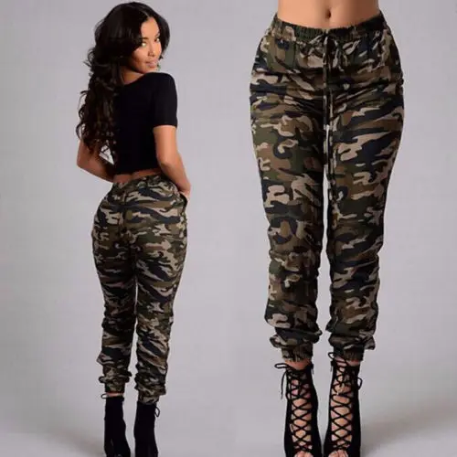 

New Hot Stretchy Waistband Convergent Trousers Fashion Plus Size Camouflage Stylish Skinny Army Green Jeans Pants Women