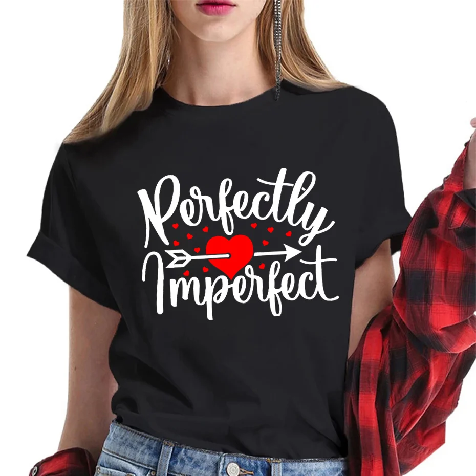 

Camisetas PERFECTLY IMPERFECT Letters Print T Shirt Women Fashion Womens T-Shirt Slim Fit Graphic Tees Woman Girls Casual Tshirt