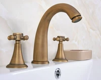 vintage retro antique brass deck mounted dual handles widespread bathroom 3 holes basin faucet mixer water taps man080
