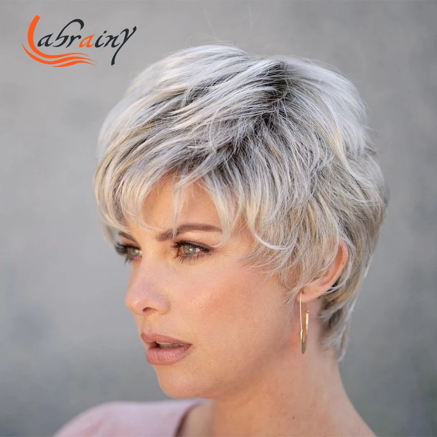 

Pixie Ash Grey Blonde Bone Straight Brazilian Remy Human Hair Lace Frontal Wigs Full Black Women Short Colored Lace Front Wig