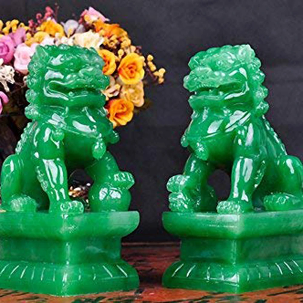 

2pcs Fu Foo Dogs Guardian Lion Statues Stone Finish Feng Shui Ornament Cultural Element Asian Foo Dog For Home Decoration