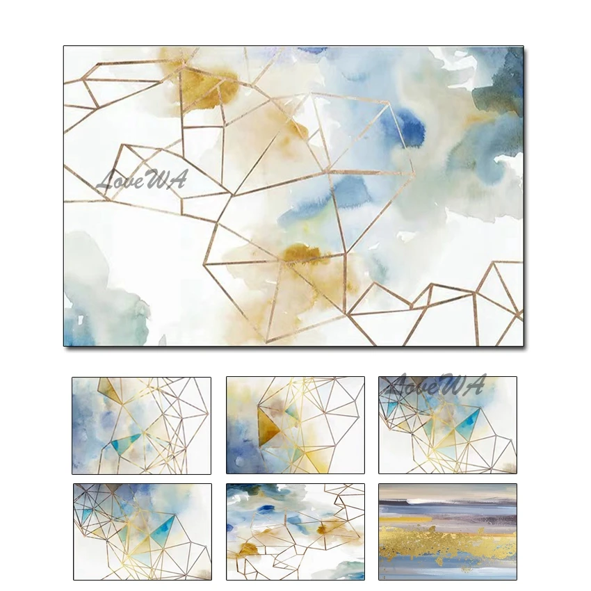 Абстрактная Современная Золотая фольга масляная живопись геометрический холст