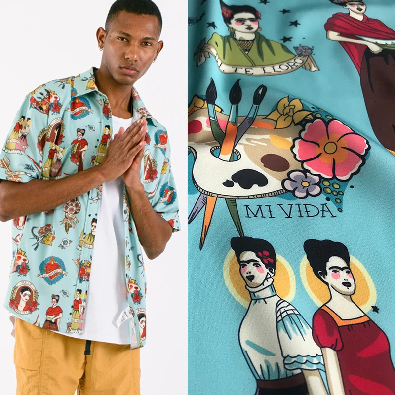 Брендовая 100% полиэфирная печатная стрейчевая атласная ткань мягкая рубашка